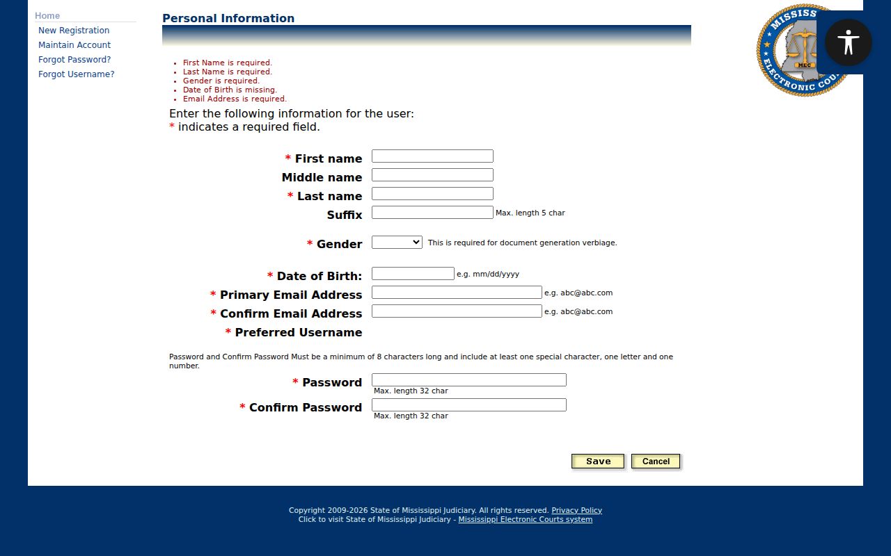 Attala County case search PAMEC registration form