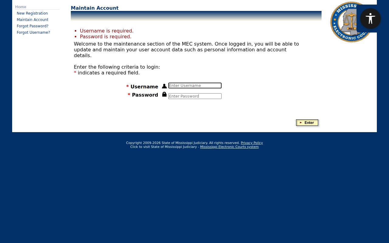 Attala County case search PAMEC account maintenance login