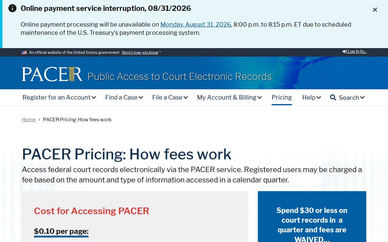 Attala County court records PACER pricing source
