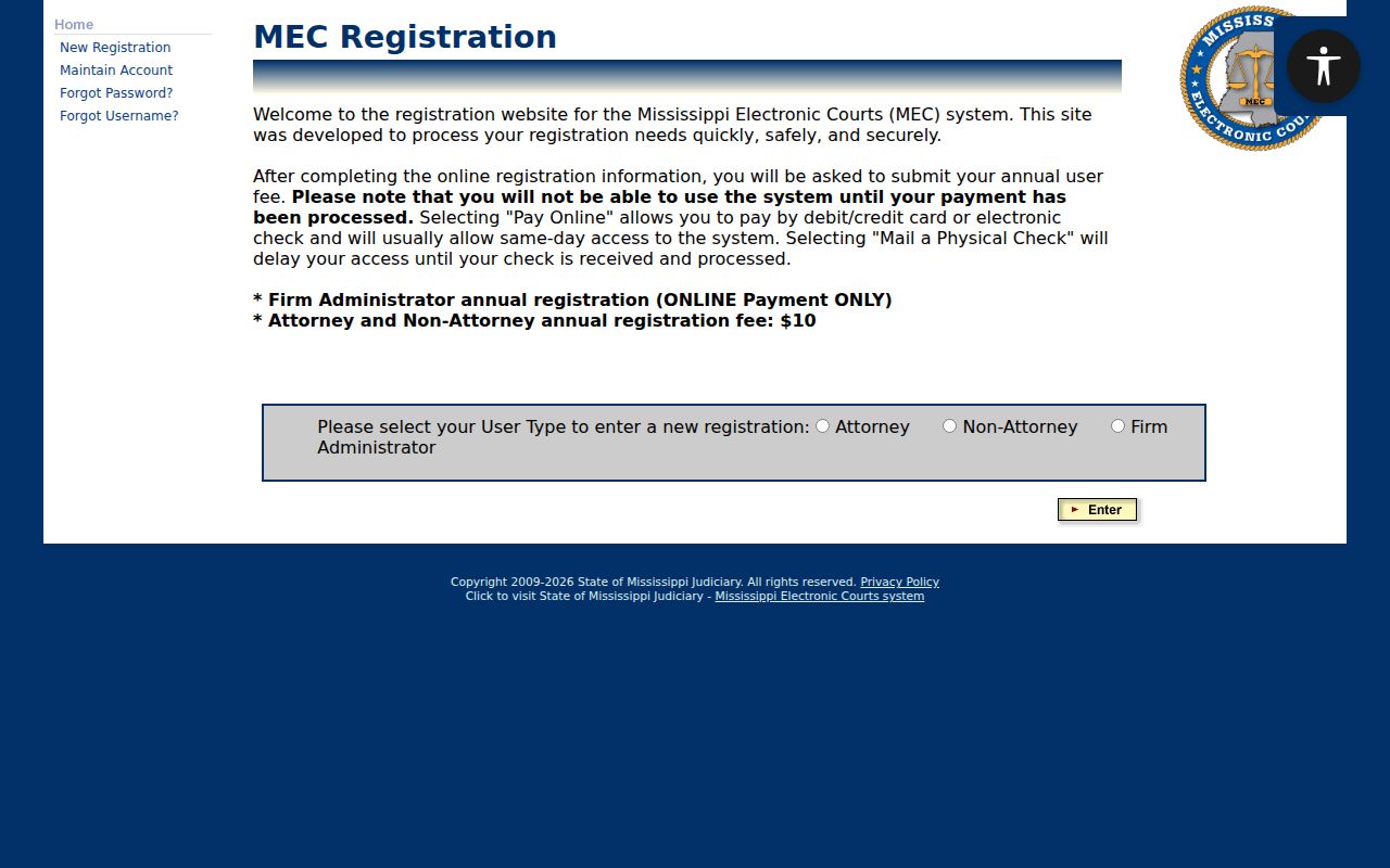 Attala County civil docket PAMEC registration options