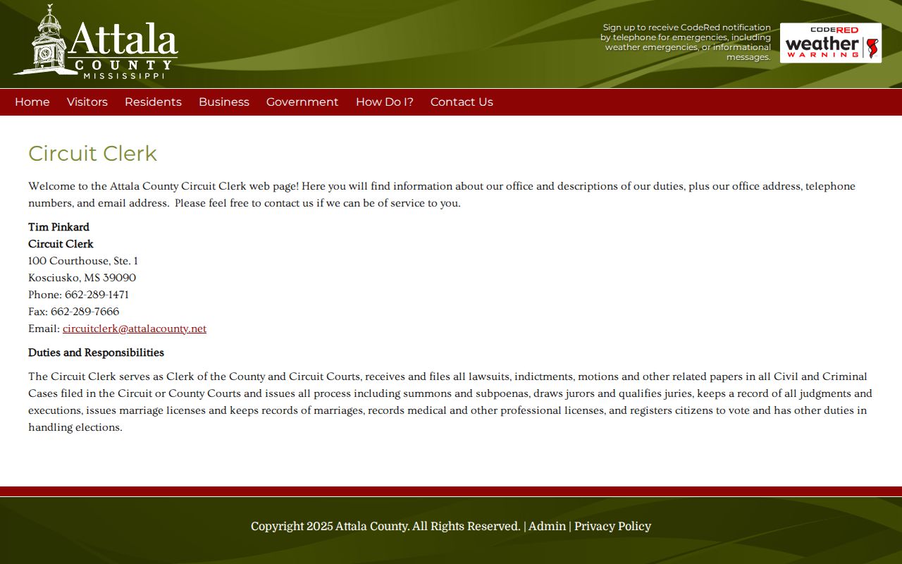 Attala County court docket Circuit Clerk source