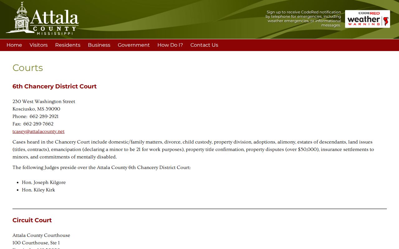 Attala County court docket court directory