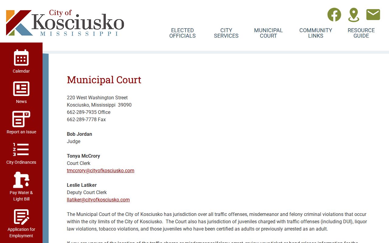 Attala County traffic court records Kosciusko Municipal Court procedure